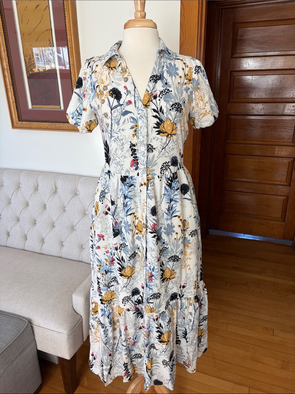 Button-Front Floral Midi Dress